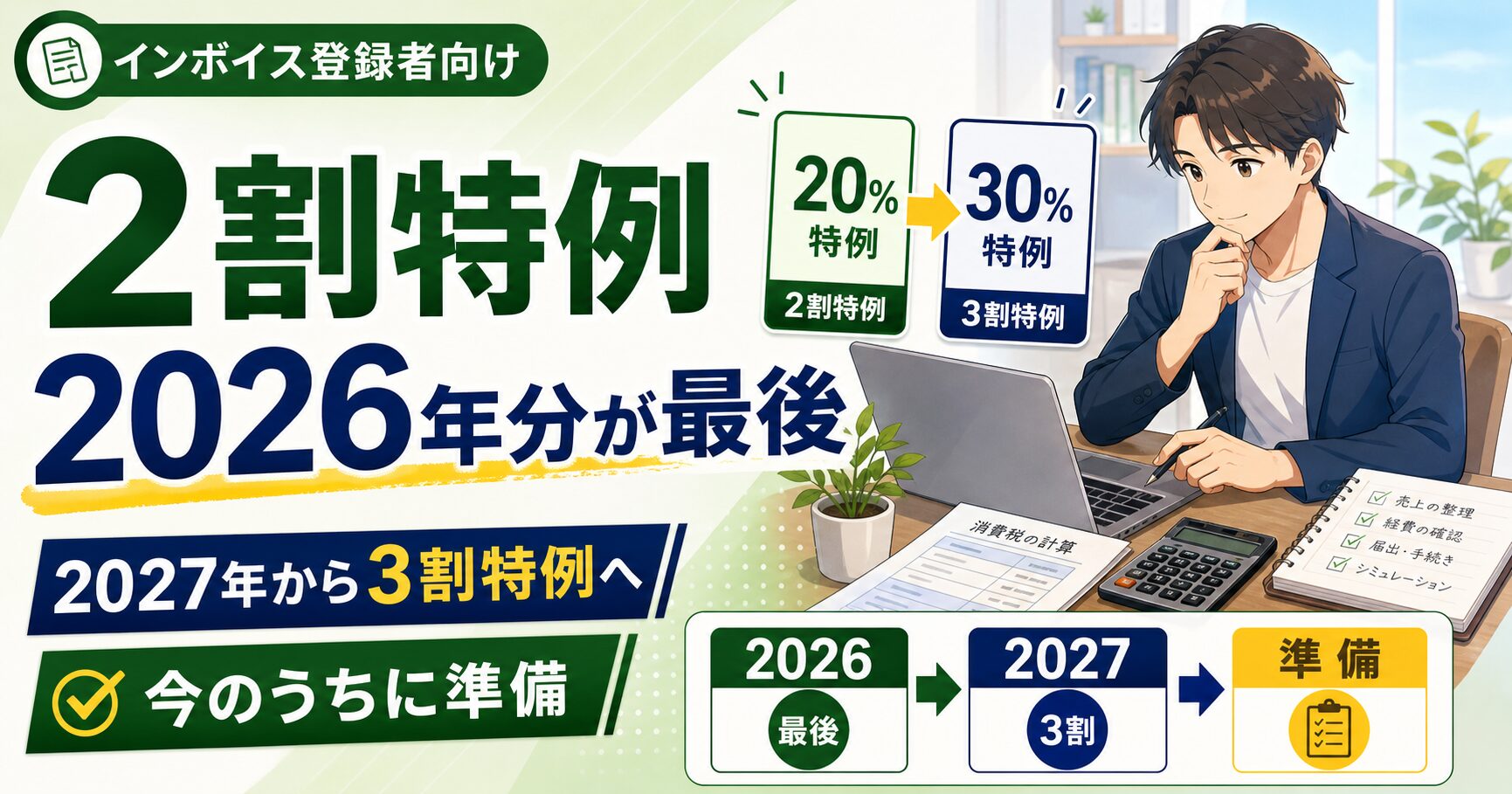 2割特例は今年が最後！3割特例と2027年分の準備