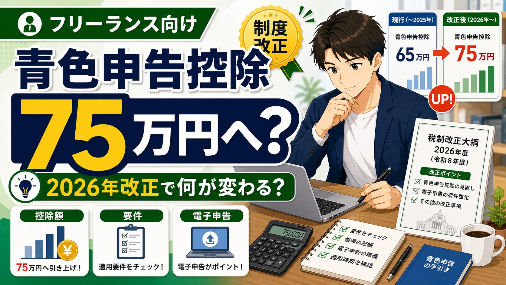 青色申告控除が75万円に！2026年改正で何が変わる？