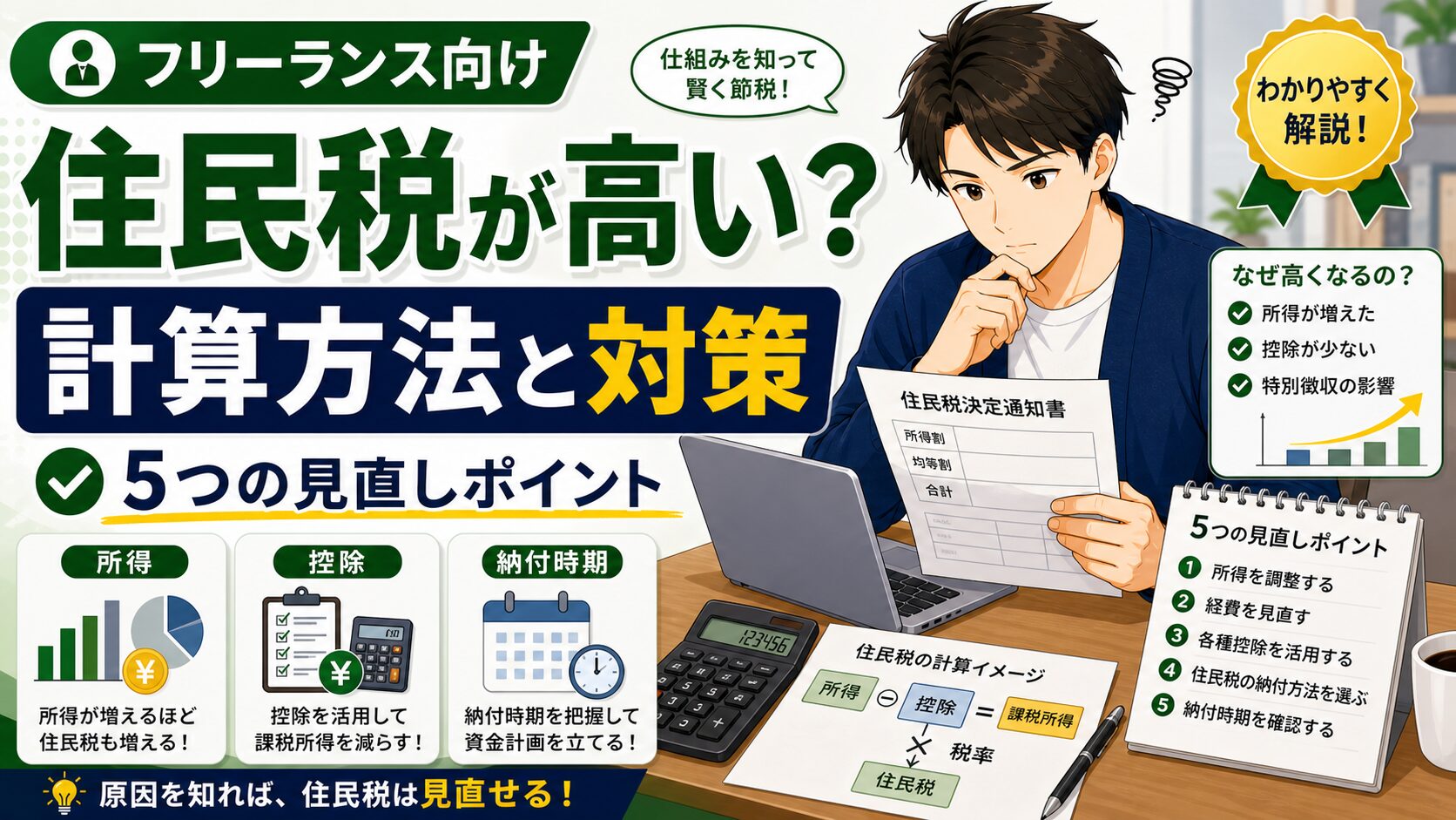 フリーランスの住民税はなぜ高い？計算方法と節税する5つの方法