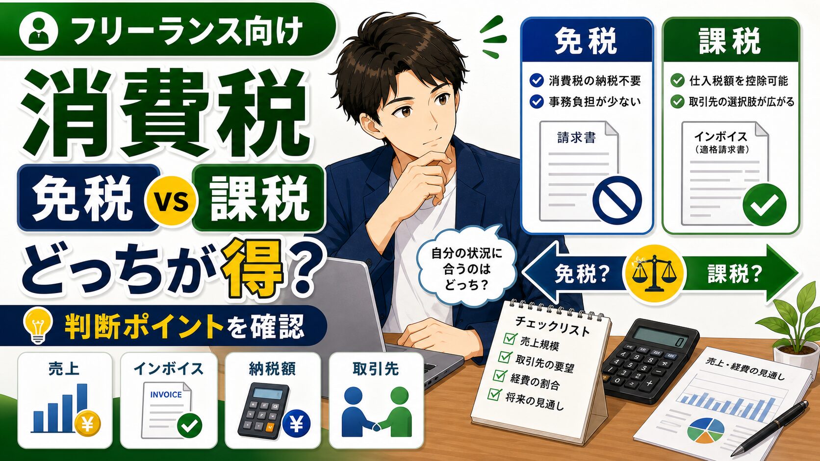 フリーランスの消費税 免税と課税どっちが得？