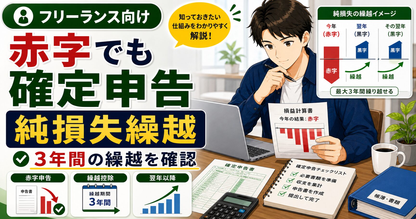 フリーランスが赤字でも確定申告すべき理由｜純損失繰越で3年間リカバリー