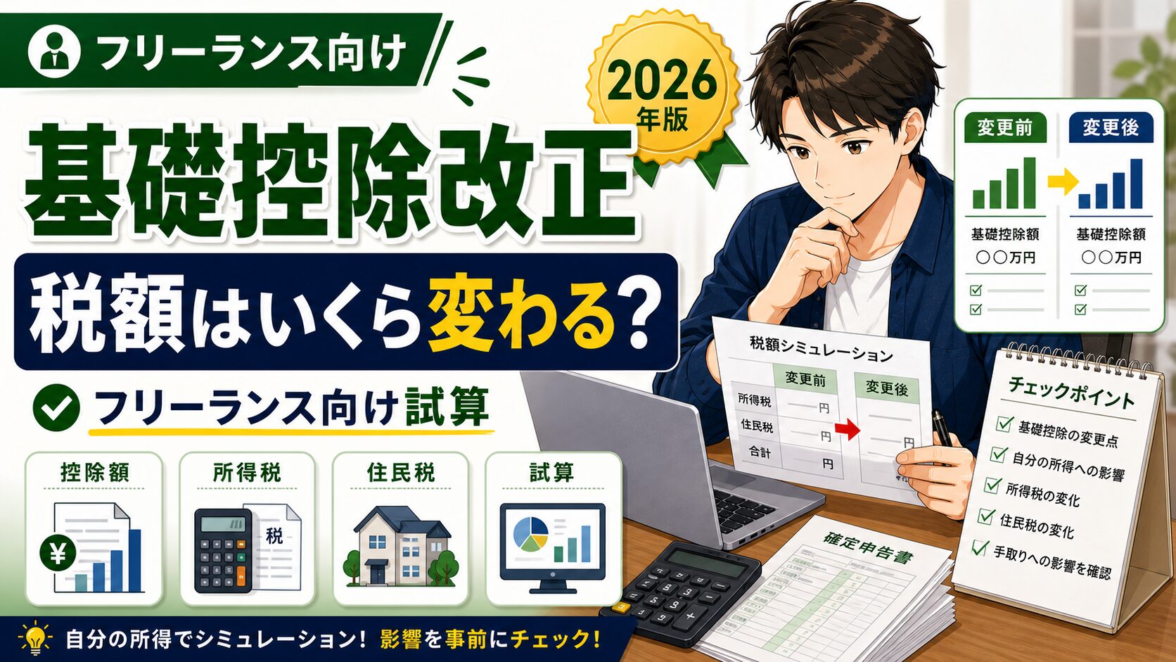 基礎控除改正｜フリーランスの税額はいくら変わる？